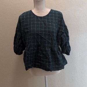 a new day Green Grid Pattern Blouse